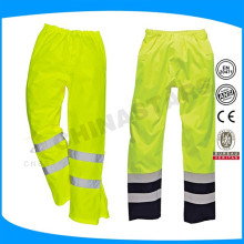 Yellow reflective safety pants with mesh lining